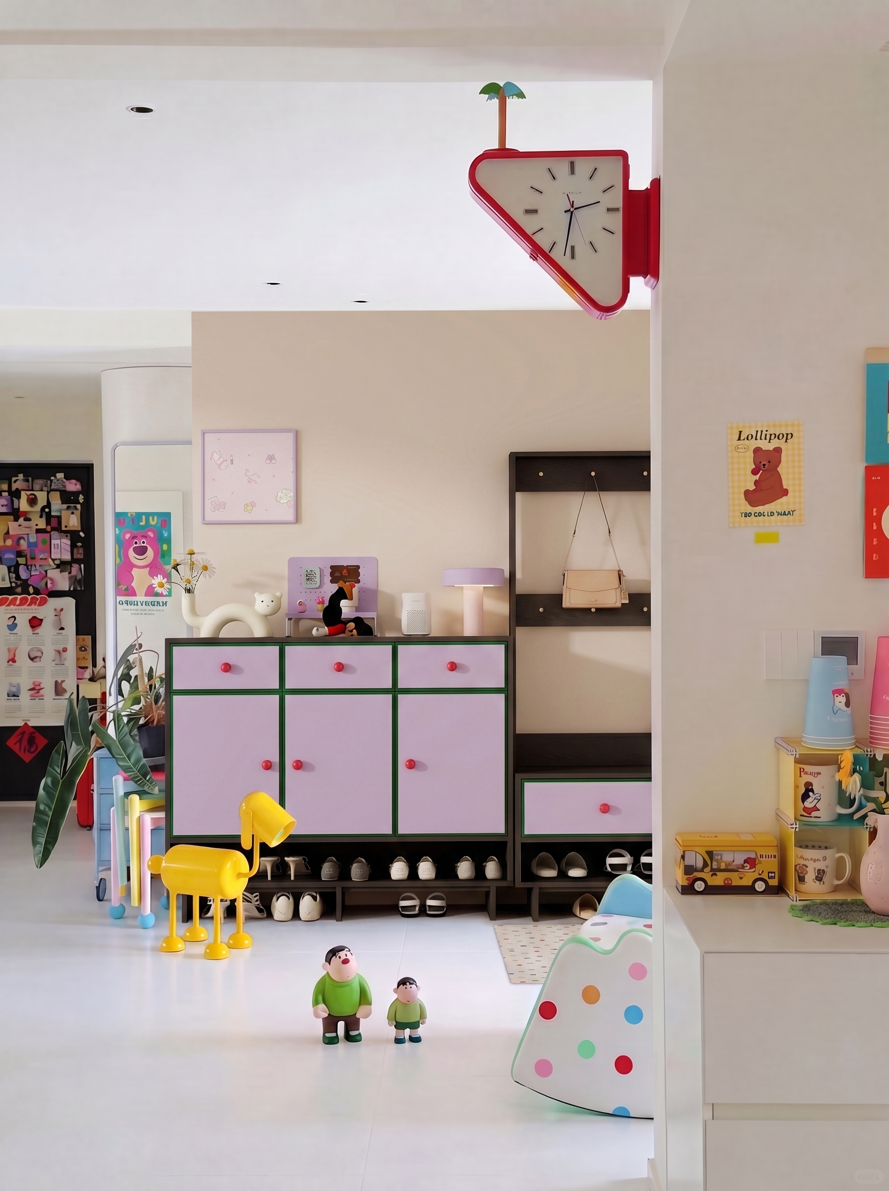 MOHUE colour-blocked storage and shoe cabinet in a lively home